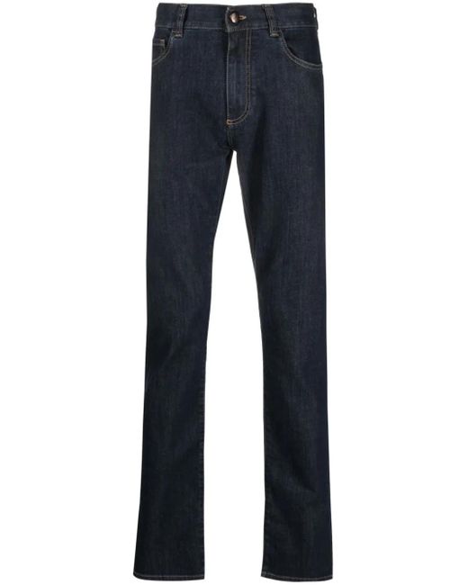 Canali Blue Low-Rise Straight-Leg Trousers for men
