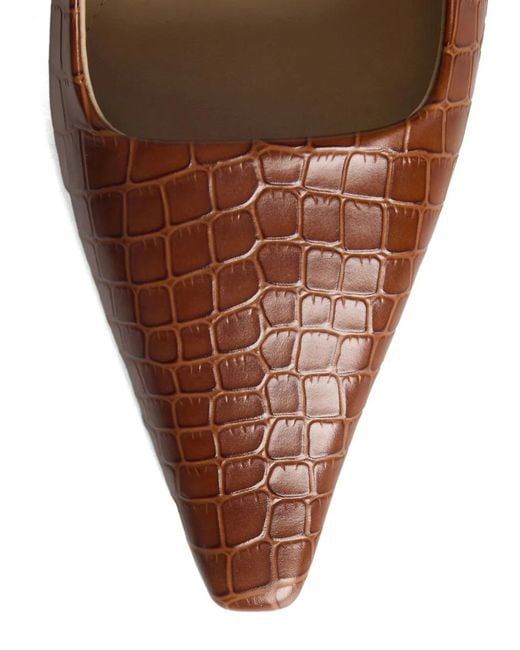 12 STOREEZ Brown Leather Slingback Pumps