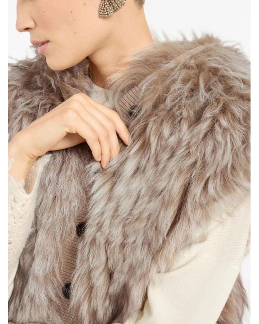 Brunello Cucinelli Brown Shearling Button Gilet