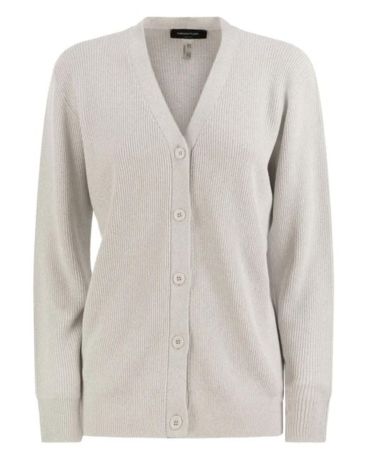 Fabiana Filippi White Ribbed V-Neck Cardigan