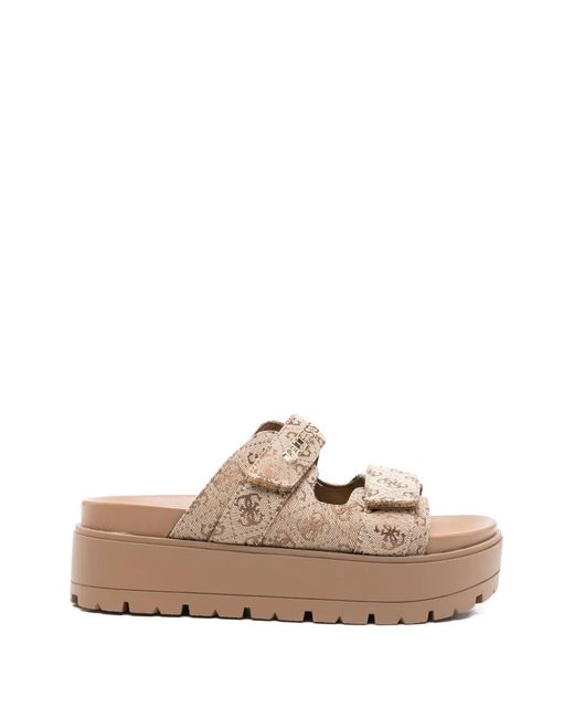 Guess Natural Logo Platform Sandals