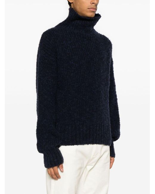 AMI Blue Ribbed-knit Wool-blend Jumper for men