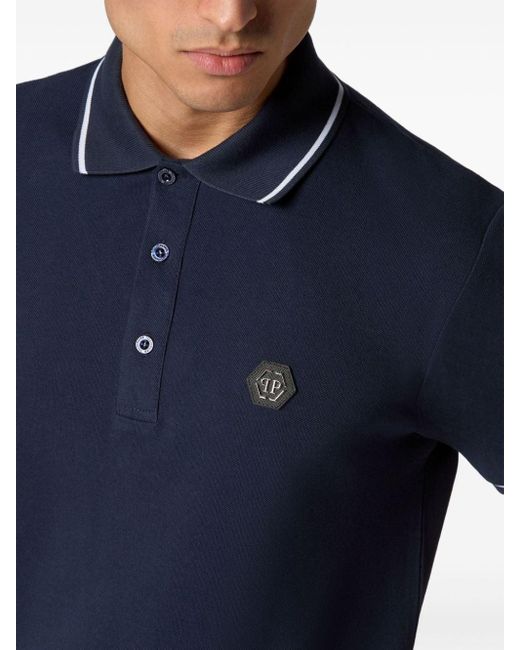 Philipp Plein Blue Logo-appliqué Cotton Polo Shirt for men
