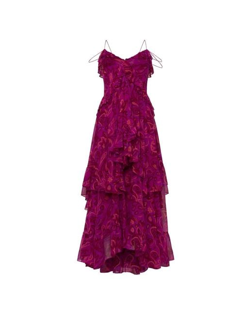 Cinq À Sept Purple Paisley-Print Ruffled Maxi Dress