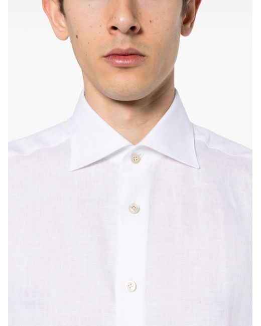 Kiton White Poplin Linen Shirt for men