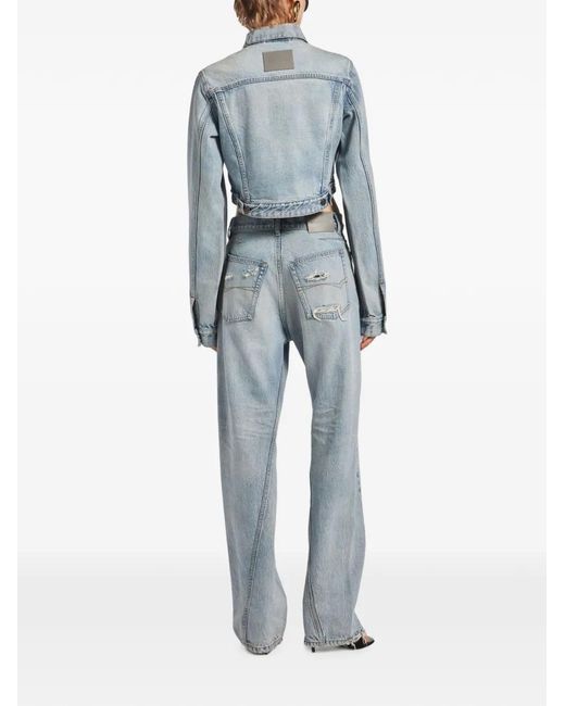 Balenciaga Blue Cropped Distressed Denim Jacket