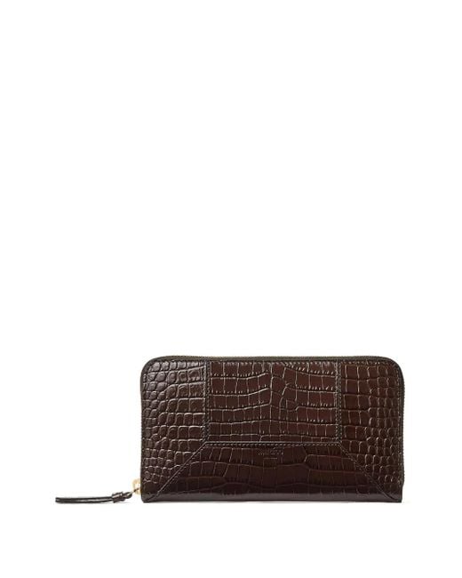 Jimmy Choo Brown Pippa Crocodile-Effect Zip-Around Wallet