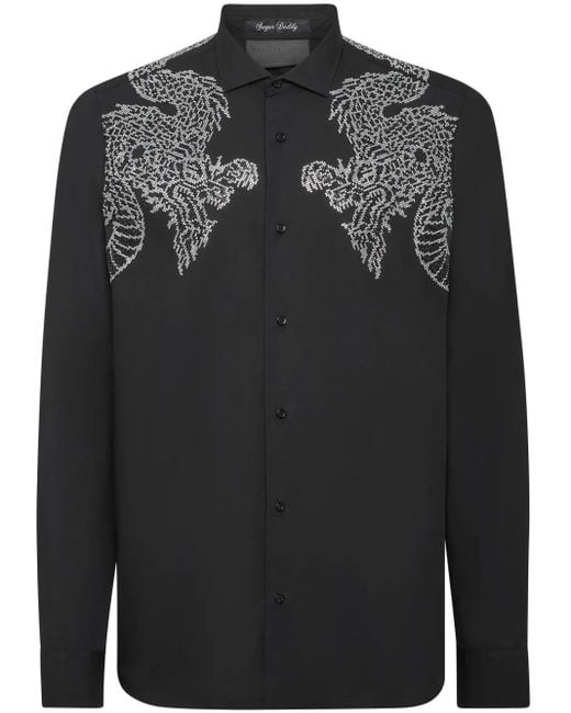 Philipp Plein Black Graphic Crystal-Embellished Shirt for men