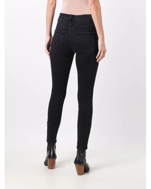 Mother Blue High-Rise Cropped Skinny Jeans