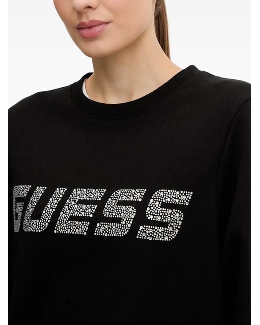 Guess Black Rhinestone-Embellished Cropped Sweatshirt