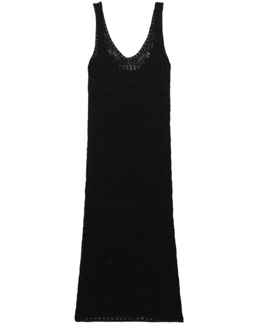 IRO Black Crochet-knit Midi Dress