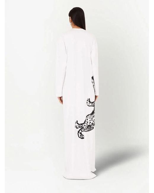 Ferragamo White Graphic-Print Long Dress