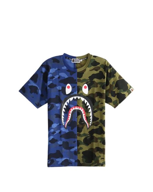 A Bathing Ape Blue Shark Camouflage-Print T-Shirt for men