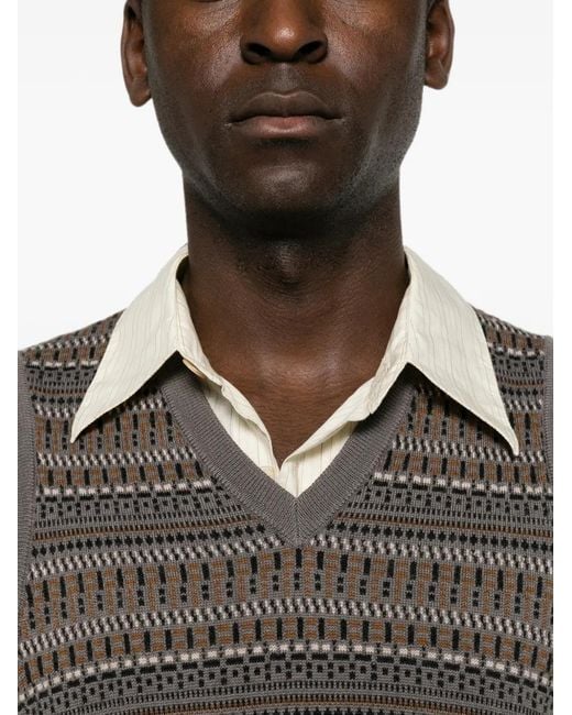 Lemaire Brown V-Neck Jacquard-Knit Vest for men
