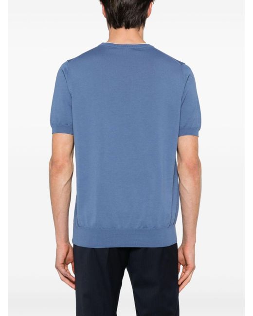 Canali Fijngebreid T-shirt in het Blue voor heren