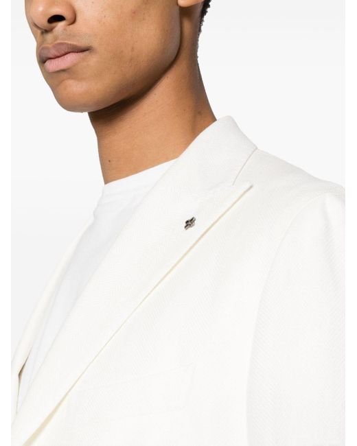 Tagliatore White Brooch-Detail Linen Blend Blazer for men