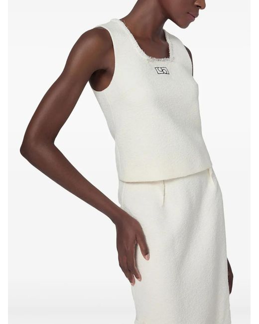 Ports 1961 White Logo-Embroidered Tweed Top
