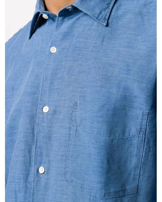 Aspesi Blue Plain Button-Up Long Sleeve Shirt for men
