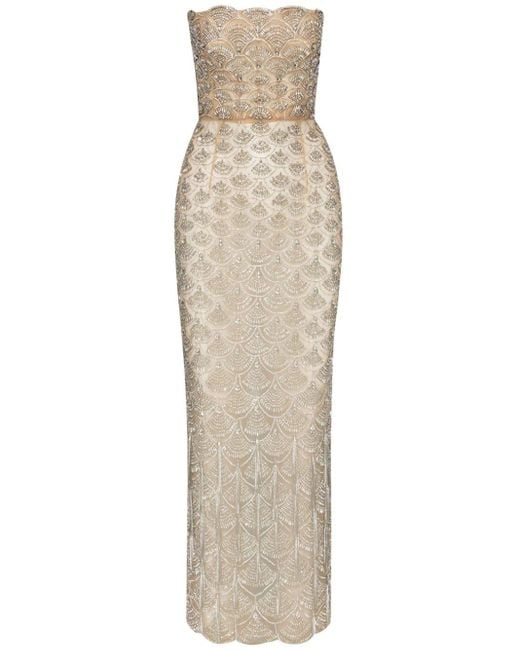 Oscar de la Renta Natural Crystal-embellished Scalloped Gown