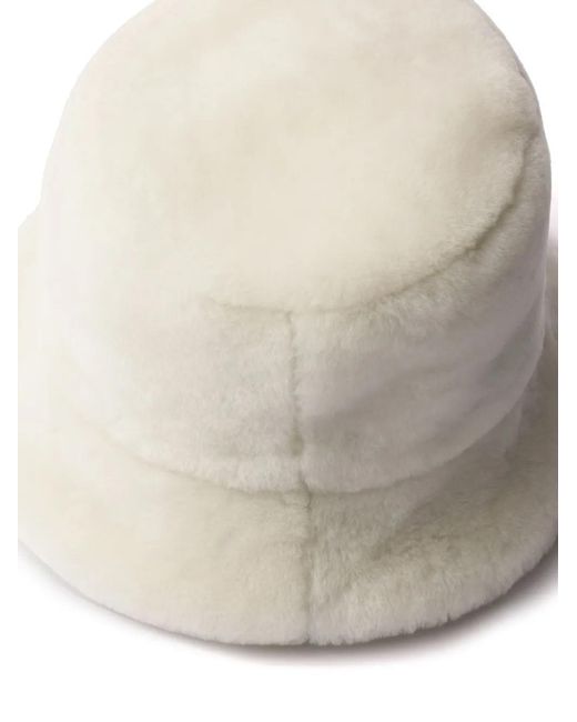Prada Natural Shearling Triangle Logo Bucket Hat