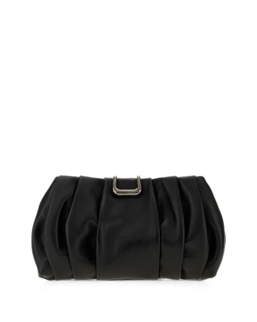 Brunello Cucinelli Black Pleated Leather Clutch Bag