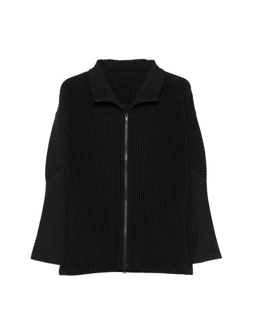Homme Plissé Issey Miyake Black Plissé-Effect Zip-Up Cardigan for men