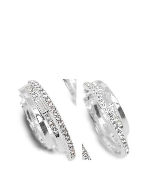 DKNY White Juna Crystal-Embellished Layered Hoop Earrings