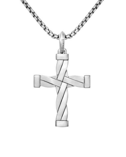 David Yurman White Sterling Dy Helios Cross Pendant (48Mm) for men