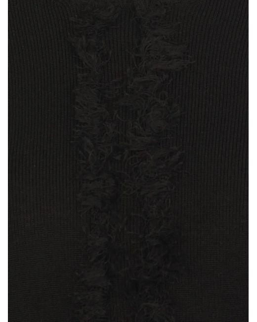 Uma Wang Black Gerippter Pullover mit Fransen