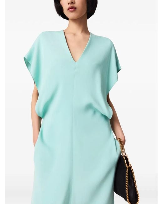 Stella McCartney Blue Draped V-Neck Midi Dress