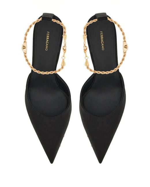 Ferragamo Black 70Mm Cable-Link Chain Satin-Finish Pumps