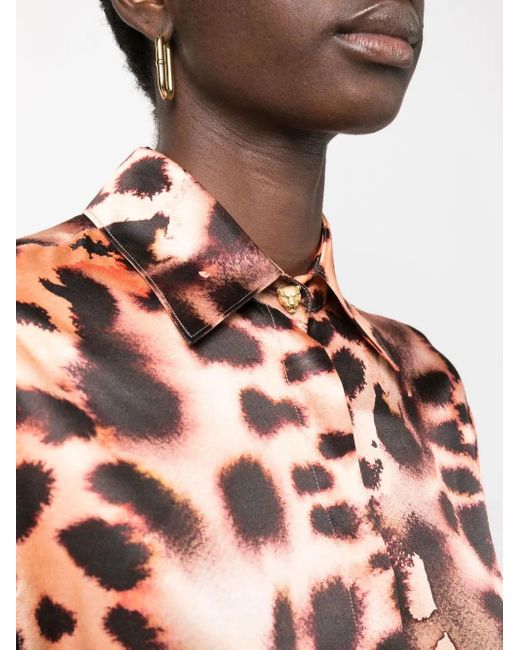 Roberto Cavalli Red Silk Leopard Print Blouse
