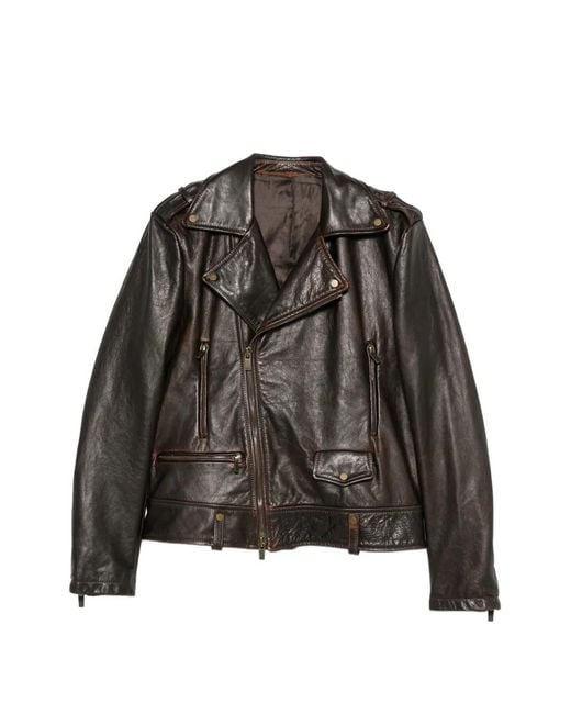 Salvatore Santoro Black Leather Biker Jacket for men