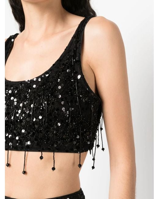 Jonathan Simkhai Black Paillette-Embellished Cropped Tank Top