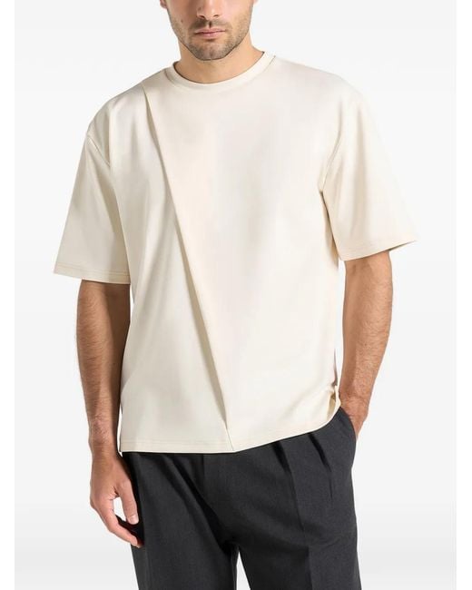 Manière De Voir Natural Hugo Relaxed-Fit Pleat-Detail Cream T-Shirt for men