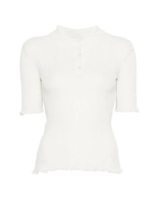 Victoria Beckham White Scalloped Cotton Polo Shirt