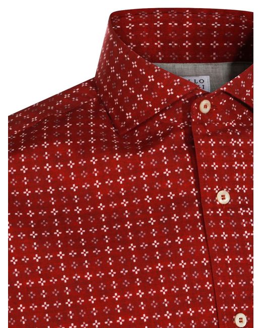 Brunello Cucinelli Red Patterned Shirt for men