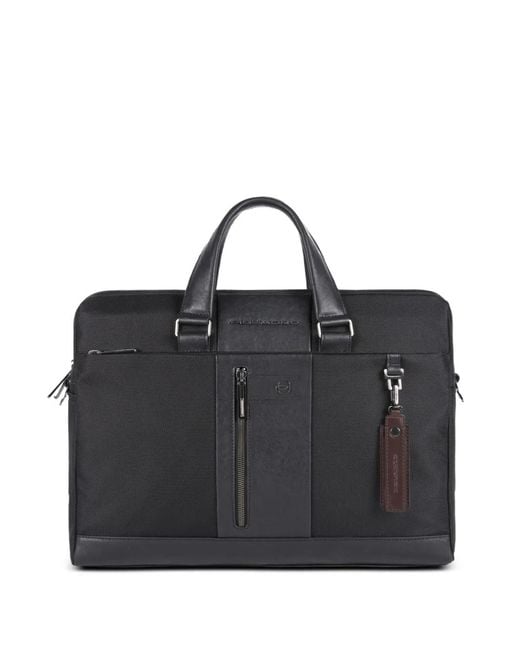 Piquadro Black Pochette D'Ordinateur À Logo Embossé Et Empiècements
