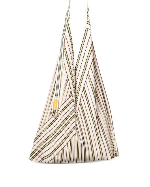 MULTITUDES BAGS White Zoe Pleated Striped Tote Bag