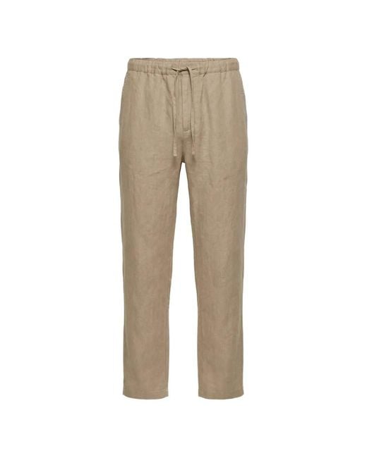 120% Lino Natural Drawstring Linen Trousers for men