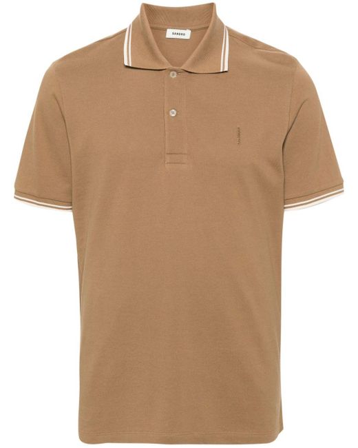 Sandro Brown Logo-embroidered Striped-trim Polo Shirt for men