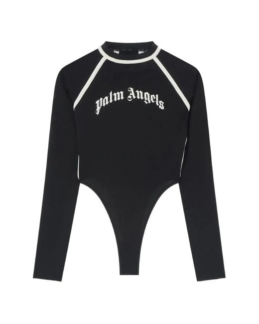 Palm Angels Black Curved Logo Long-Sleeve Body