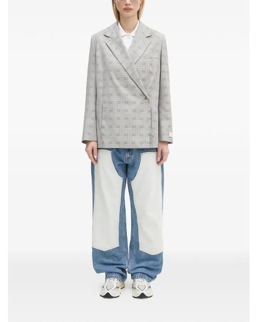 KENZO Gray Patterned Double-Breasted Blazer