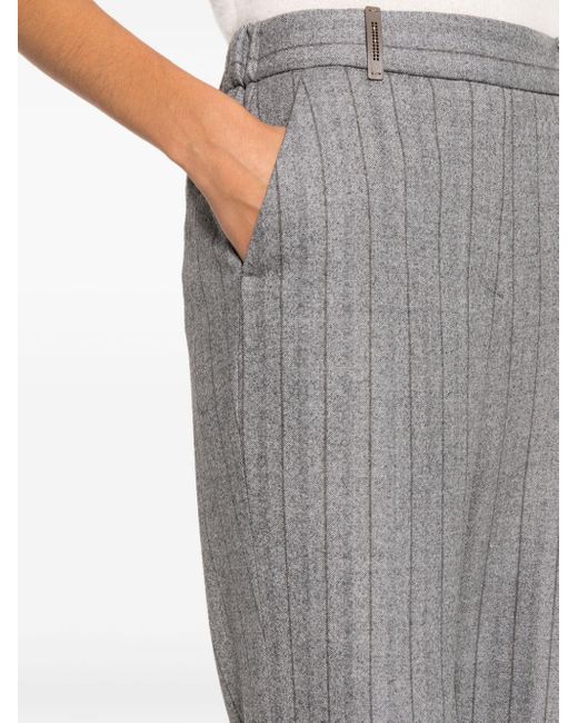Peserico Gray Pinstripe-pattern Straight-leg Trousers