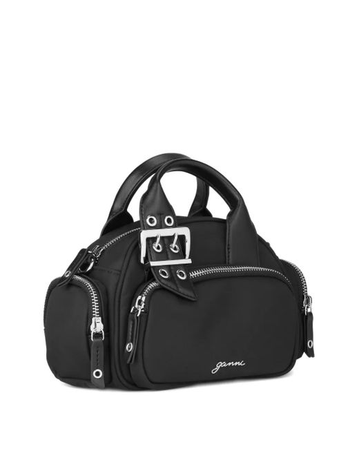 Bolso shopper con logo estampado Ganni de color Black