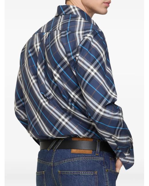 Burberry Blue Check-Pattern Cotton Shirt for men