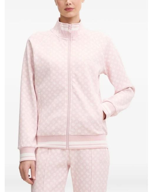 Guess Pink Aggie Monogram-Print Zip-Up Sweatshirt