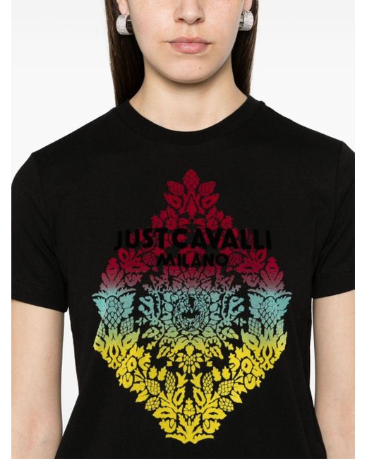 T-shirt en coton à logo floqué Just Cavalli en coloris Black
