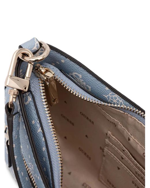 Guess Blue Emelie Monogram-Print Logo-Plaque Shoulder Bag