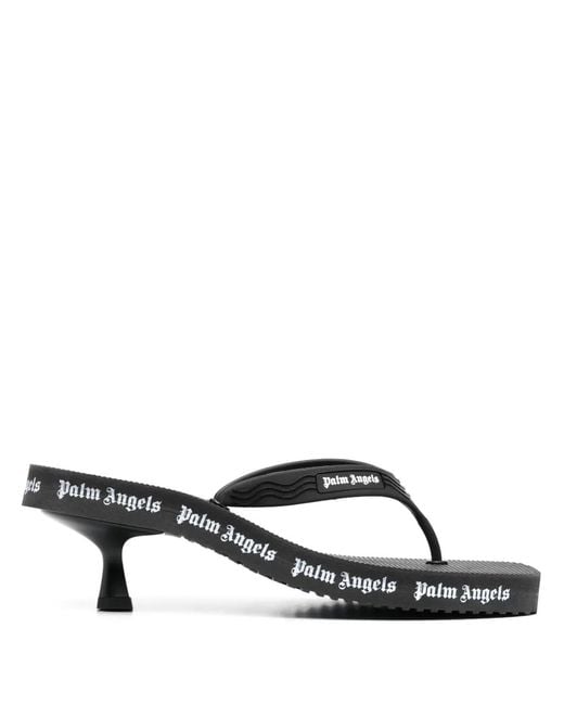 Palm Angels Black Logo-Print Heeled Flip Flops